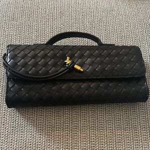 Urban Expressions Bethany Black Top Handle Woven Clutch Crossbody HandBag Purse